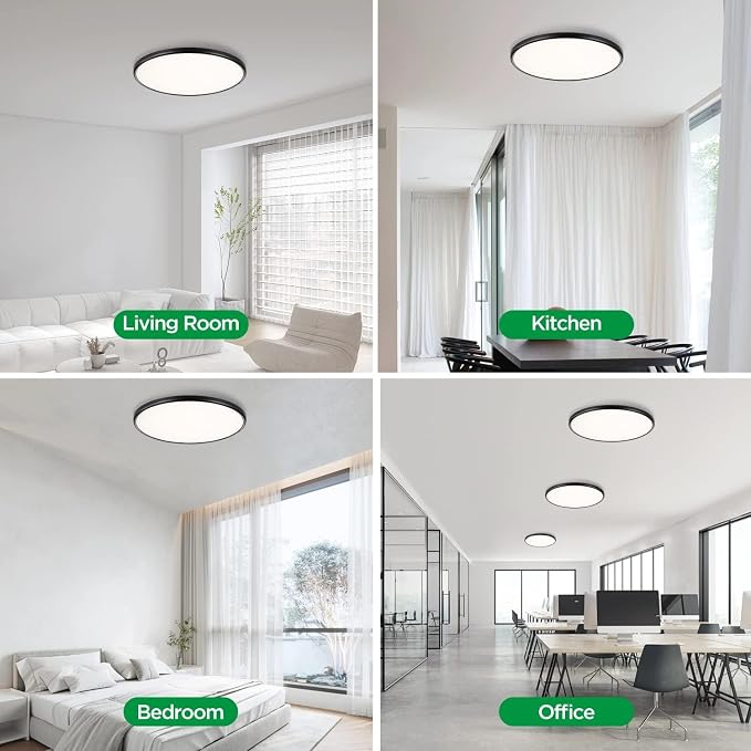 TALOYA 18" Flush Mount LED Ceiling Light,36W 5CCT,Dimmable,4-Pack Black | Ultra Slim Low Profile Round Ceiling Light Fixture for Bedroom,Living Room,Kitchen