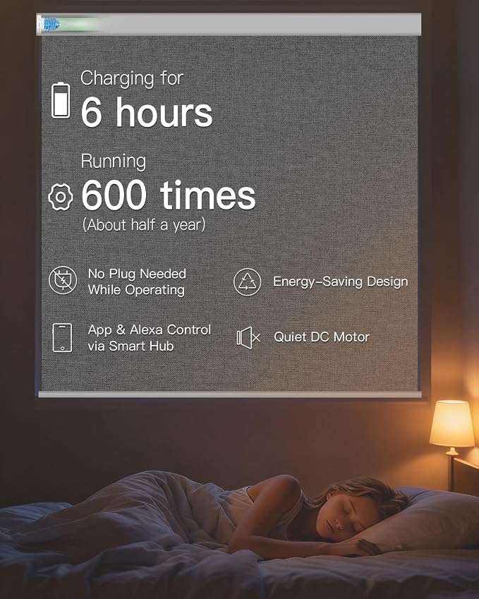 Tokblind Motorized Roller Shade with Remote Control, Blackout Electric Shade for Windows Compatible with Alexa Google via Hub, Rechargeable Smart Window Blind for Home Office (Fabric Grey)