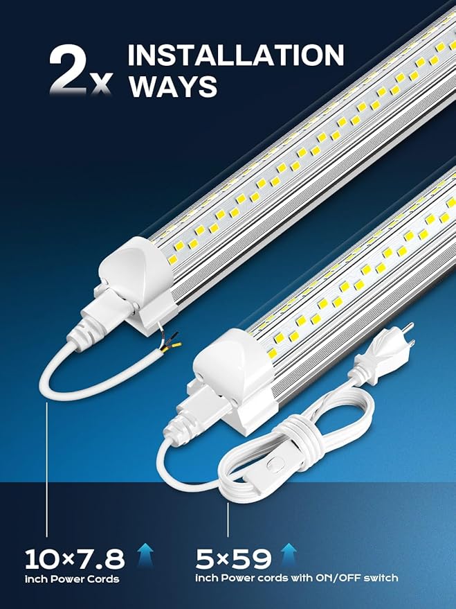 Super Bright 100w 8ft Led Shop Lights 10-Pack| 5000K 15000lm Linkable 8' Led Ceiling Garage Lighting Light Fixtures For Upgrades Garage Shop Workshop Warehouse Barn Lighting| Fluorescent Replacement