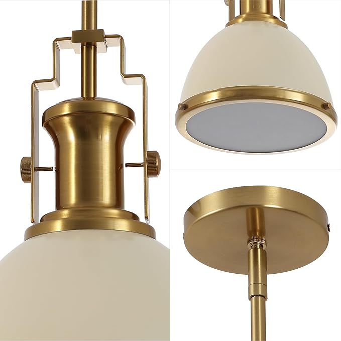 JONATHAN Y JYL9535F 10" Modern Industrial Dome Pendant Light, Farmhouse Hanging Light Fixture in Almond and Brass Gold, Adjustable Height Metal Lighting for Kitchen Island, Dining Room, Entryway