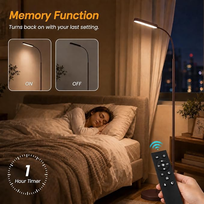 Wio-Mio Led Floor Lamps with 15w/1000lm Bright LED Floor Lamp with Stepless Adjustable 3000K-6000K Colors and Dimmer, Remote and Touch Control Reading Lamp, Adjustable Floor Lamp for Living Room