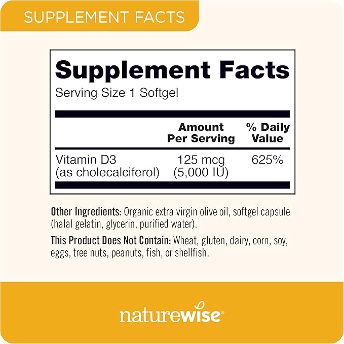 NatureWise Vitamine D3 5000 UI (125 mg) 360 capsules + Huile de poisson Oméga-3 1000 mg avec Vitamine E 180 capsules - Lot pour le soutien de l'immunité, des os et de la santé cardiaque - Sans gluten, sans OGM, gélatine Halal