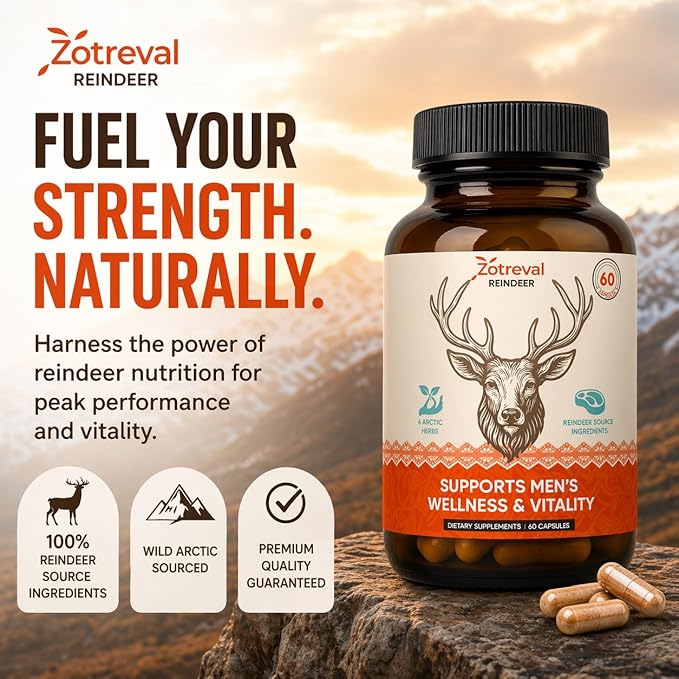 Reindeer Organ Supplement for Men, Arctic Herb & Reindeer Organ Blend, Daily Support for Energy, Stamina & Overall Wellness 60 Capsules