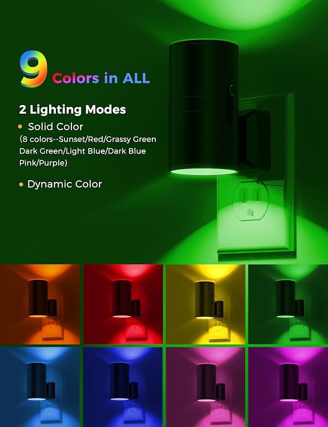 L LOHAS LED Night Light, Night Lights Plug into Wall, Color Changing Nightlight RGB with Light Sensor, Home Decor for Kids Gifts, Halloween, Christmas, Holiday, Hallway Bedroom Kids’ Room, 2 Pack