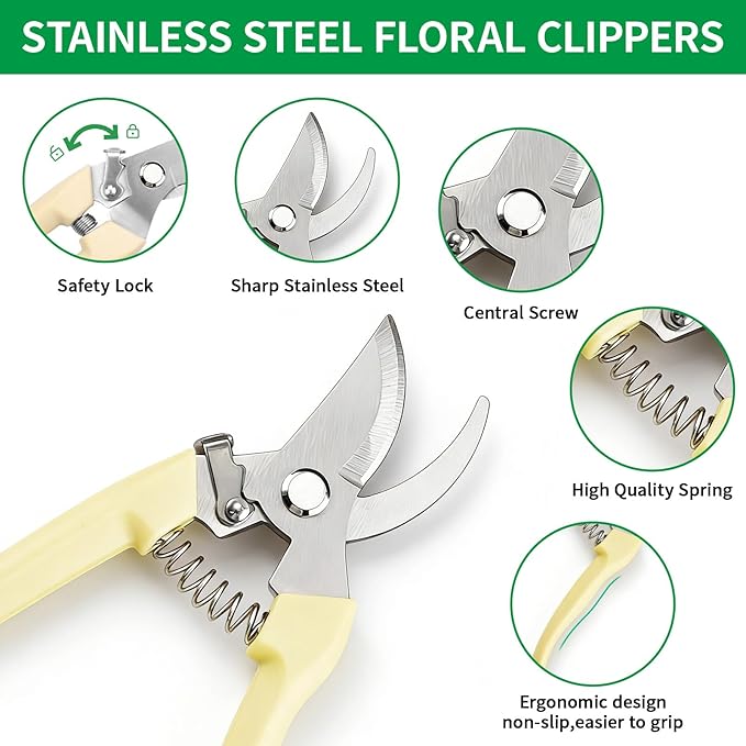 10 Pcs Gardening Tool Set - Heavy Duty Garden Kit with Stainless Steel Pruning Shears, Trowel Garden Tool, Kneeling Pads, Repotting Mat - Garden Tote, Ideal Gardening Gifts for Women and Men