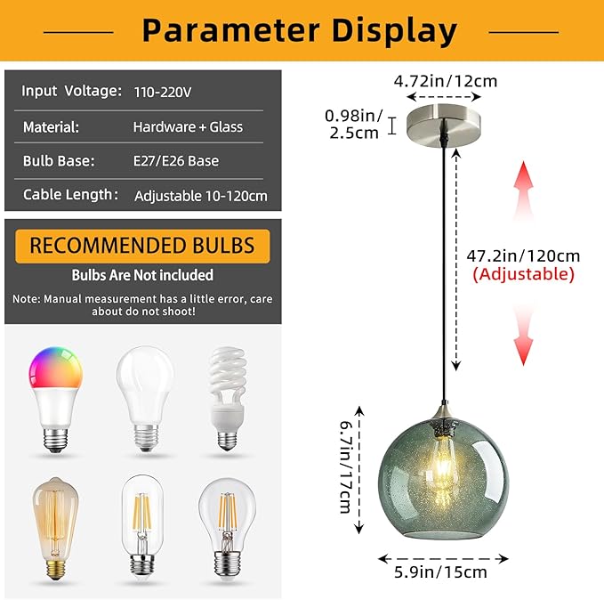 Modern 2-Pack Glass Globe Pendant Lights, Gray Green Modern Pendant Lighting for Kitchen Island, Glass Hanging Lamps for Dining Room Living Room Bedroom, Small 5.9 Inch Fixture (Bulbs Not Included)