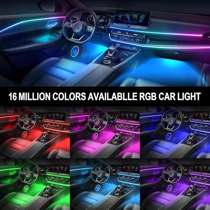 Acrylic Interior Car LED Strip Light with APP Remote Control,57in 2 in 1 USB RGB Dreamcolor Neon Flexible Strip Fiber Optic LED Ambient Lighting Kits,RGB Music Lights Sync for Inside car Decorations