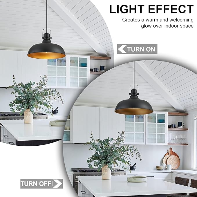 Black Farmhouse Pendant Lights 16 Inch Matte Pendant Lighting for Kitchen Island Industrial Adjustable Height Vintage Dome Hanging Light Fixtures for Barn, Dining Room 1 Pack