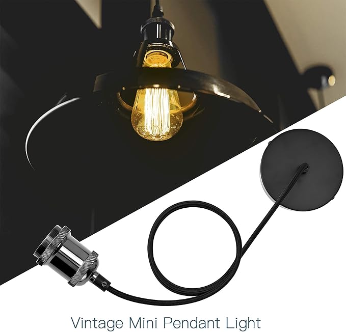JACKYLED Pendant Light Kit UL Canopy Kit Copper Socket E26 E27 Lampholder Black Woven Fabric Pendant Light Cord Adjustable Ceiling Lighting (Pearl Black)