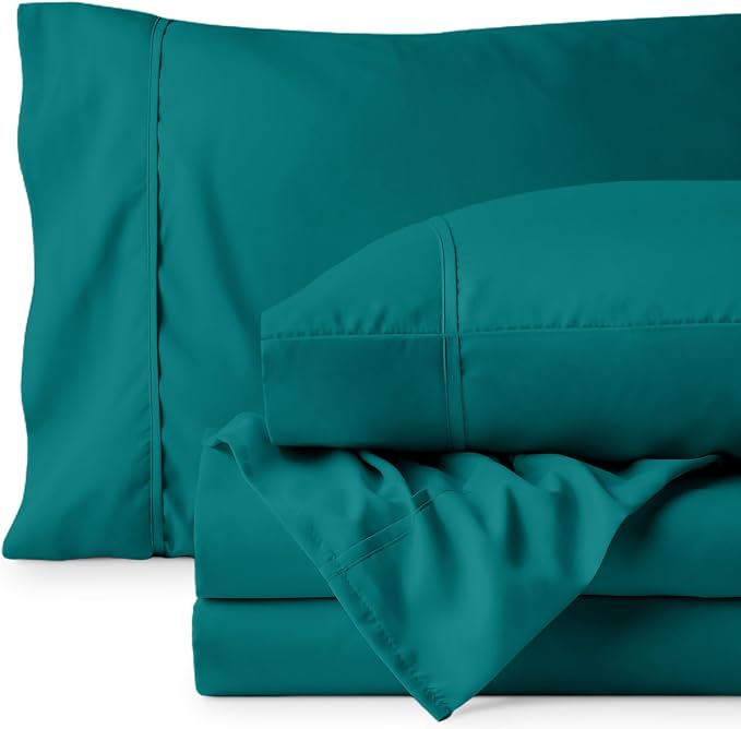 Bare Home Queen Sheet Set - 1800 Ultra-Soft Microfiber Queen Bed Sheets - Double Brushed - Deep Pockets - Easy Fit - 4 Piece Set - Bedding Sheets & Pillowcases (Queen, Emerald)