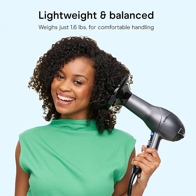 Conair Salon Hair Dryer | 1875W AC Motor for All Hair Types, Includes Bonus Round Brush, Concentrator, Diffuser, Black with Bonus Brush, 259AMRY