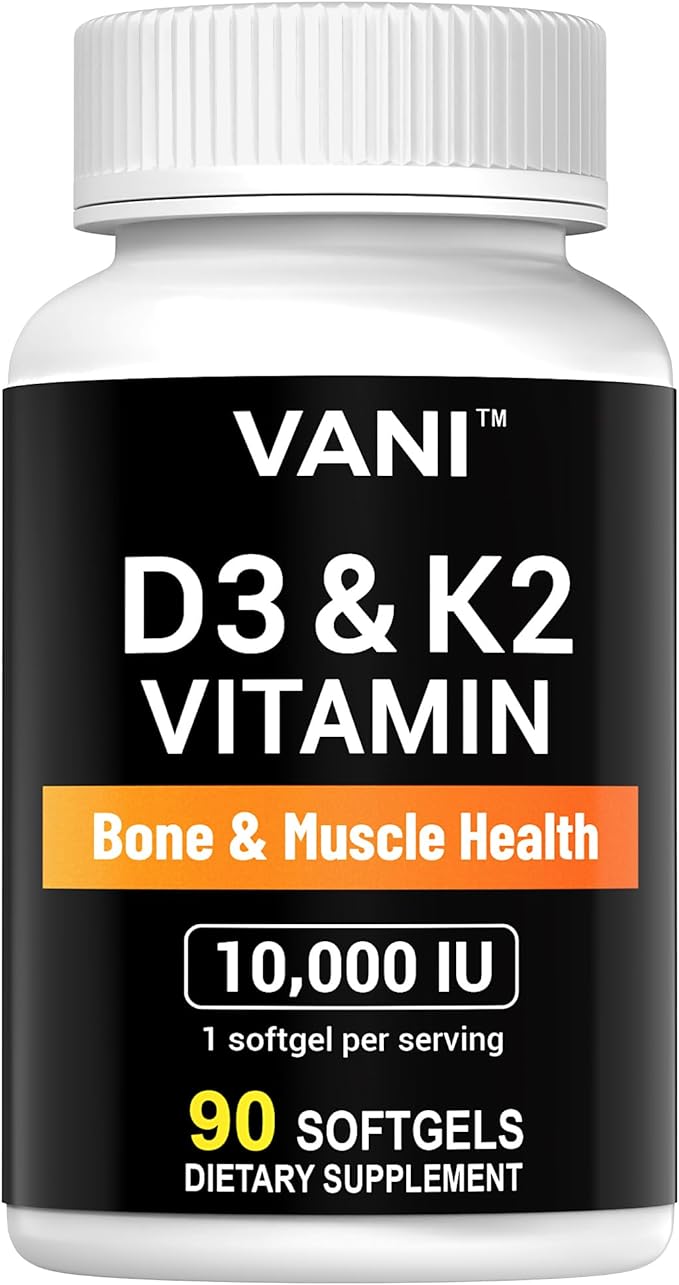 VANI Vitamines D3 (10000iu/250mcg) + K2 (sous forme de Mk7), pour la santé des os, des muscles et des dents, 90 GÉLULES