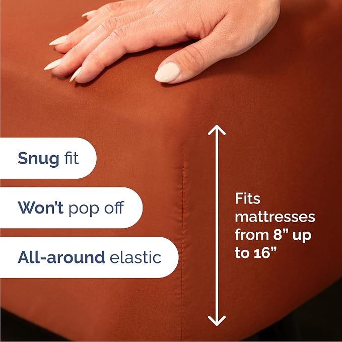 Queen 6 Piece Sheet Set - Comfy Breathable & Cooling - Ultra-Soft Hotel Luxury Bedding Set w/ 8-16 Inch Deep Pockets - 1 Flat & 1 Fitted Sheet & 4 Pillowcases - Wrinkle Free & Easy Care - Terracotta