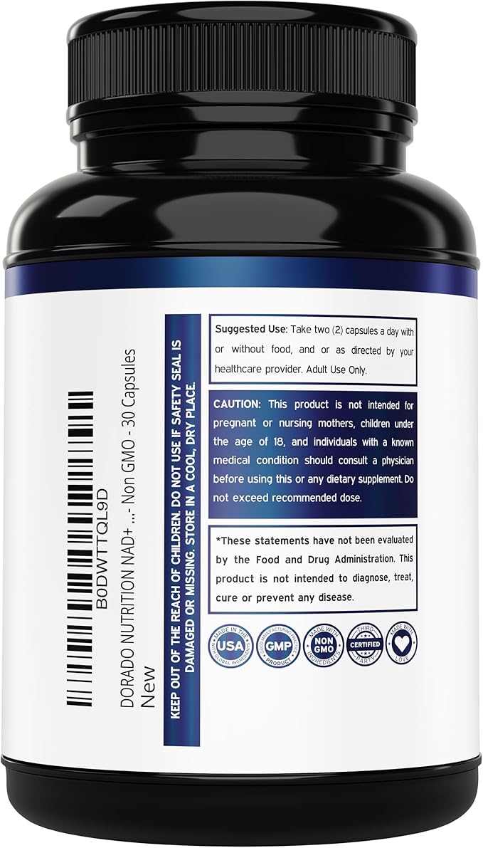 Nicotinamide Riboside 500mg (30 Gélules) Complément NAD - Complément NR pour Femmes et Hommes pour Soutenir les Niveaux de NAD+ - Booster de NAD - Testé par un Tiers - Végétalien, Sans OGM et Fabriqué aux États-Unis (30 Gélules)