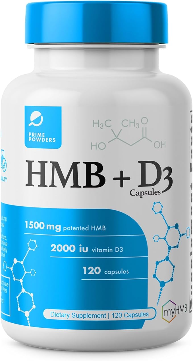 Complément HMB et Vitamine D3, formule brevetée 1 500 mg avec dose clinique, préserve la masse musculaire maigre pour des performances intemporelles, gélules de Bêta-hydroxy Bêta-méthylbutyrate, 120 unités