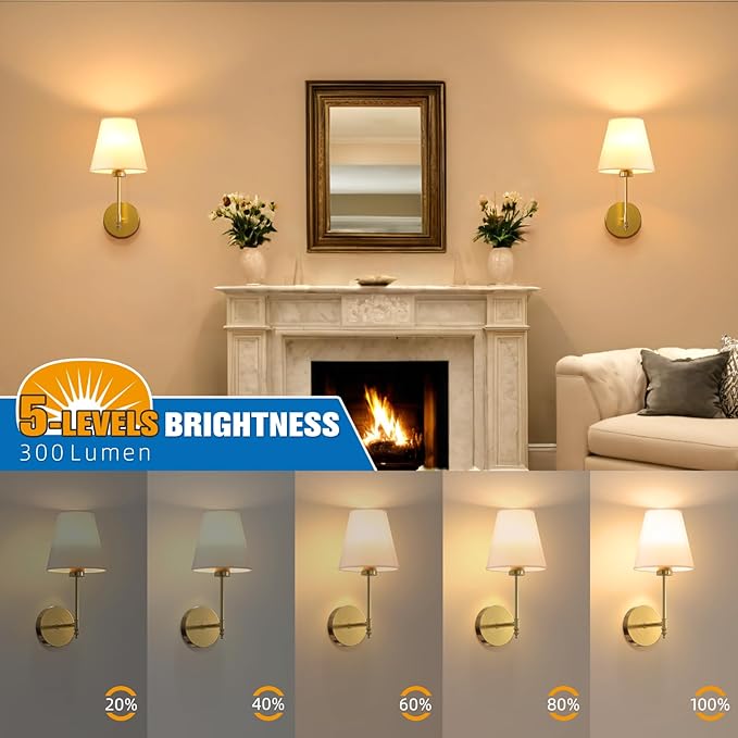 NIORSUN 14.5 inch Battery Operated Wall Sconce Set of 2,Gold Rechargeable Wall Lights with 10400mAh Dimmable Detachable Bulbs and Remote,9 Colors Wireless Sconces for Bedroom Living Room Hallway Decor