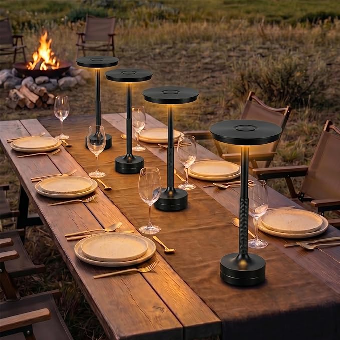 Rechargeable Cordless Table Lamp Set of 2, Portable Battery Operated LED Table Light, 3 Color Stepless Dimming with Touch Sensor for Outdoor Camping, Patio, café, Restaurant, Bars,Black