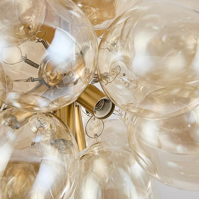 Surpars House Cognac Bubble Ball Chandelier, Flush Mount Glass Ceiling Light, Modern 4 Lights Ceiling Lighting Fixture for Bedroom,Livinng Room,Dining Room