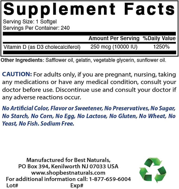 Best Naturals Probiotique 10 souches & 30 milliards d'UFC & Vitamine D3 10000 UI