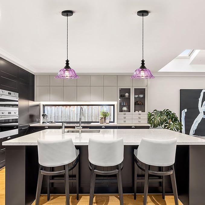 HDDFL Glass Pendant Lights Modern Pendant Lighting Fixtures Hanging Lamp for Kitchen Island Bedroom Dining Room Coffee Shop Hallway Black and Purple