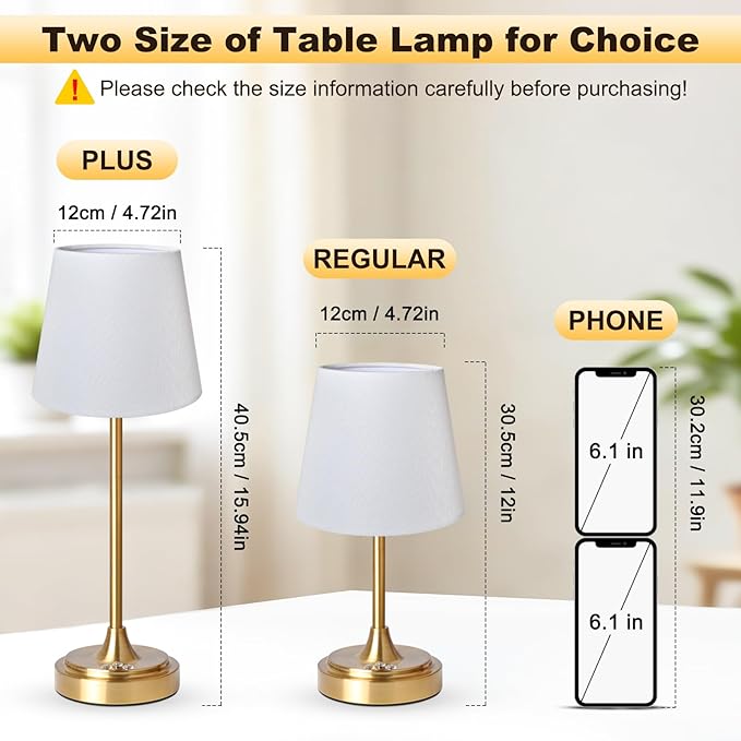 Wowag Cordless Table Lamp Rechargeable,5000mAh Battery Operated Desk Lamp,3 Colors & 7 RGB Stepless Dimmable,Touch Control Ambient Light for Bedside,Bedroom,Dining Room,Living Room,Gold,WhiteShade