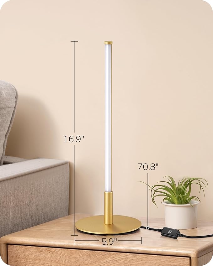 EDISHINE LED Table Lamp, Stepless Dimmable Bedside Lamp with 3 Color Temperature, Modern Nightstand Lamp, Upgraded Desk Lamps for Bedroom, Living Room, Corner, Gift, Metal Finish, Gold, 6W
