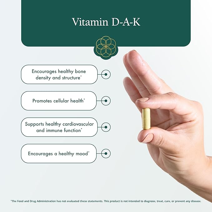 Complément Vitamine D-A-K de Natura Health Products - Soutient la santé des os, du cœur et de la vision, contient des Vitamines D3 5000 UI, A 1000 UI, K2 50 mcg, K1 550 mcg, Biodisponible (60 Gélules)