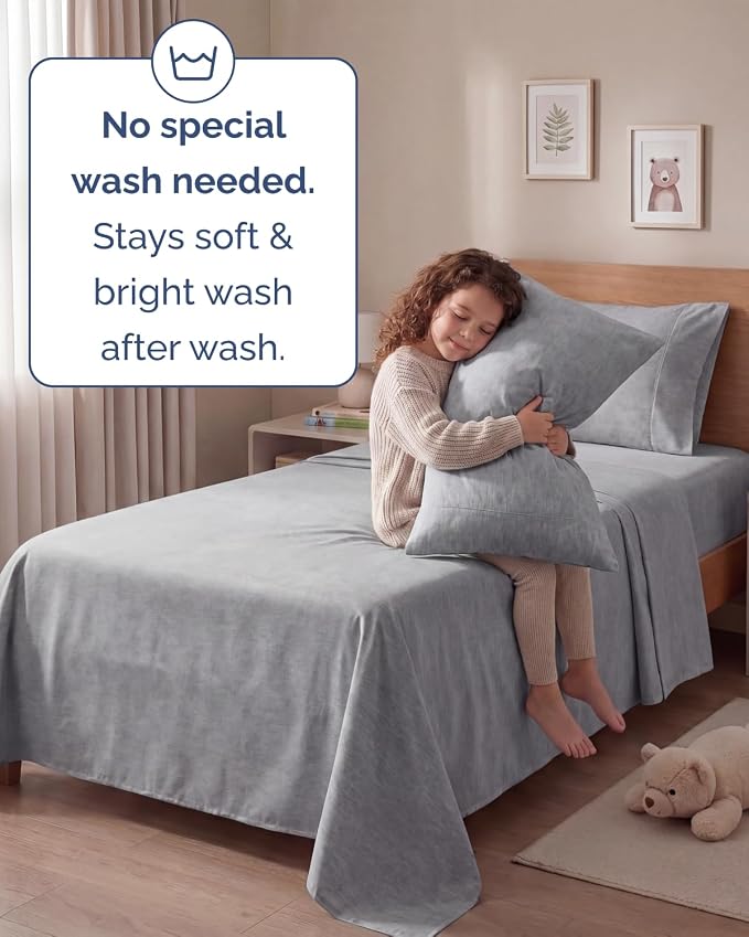 Twin 4 Piece Sheet Set - Comfy Breathable & Cooling - Soft Hotel Luxury Bedding Set with 8-16 Inch Deep Pockets - 1 Flat & 1 Fitted Sheet & 2 Pillowcases - Wrinkle Free & Easy Care - Heathered Grey