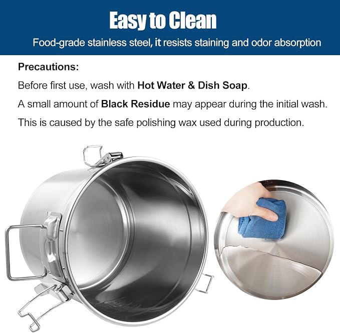 3.17Gal/12L Stainless Steel Airtight Canister, Airtight Food Storage Container with Lid and Lock Clips, 304 Stainless Steel Bucket for Rice, Flour, Grain, Coffee Bean