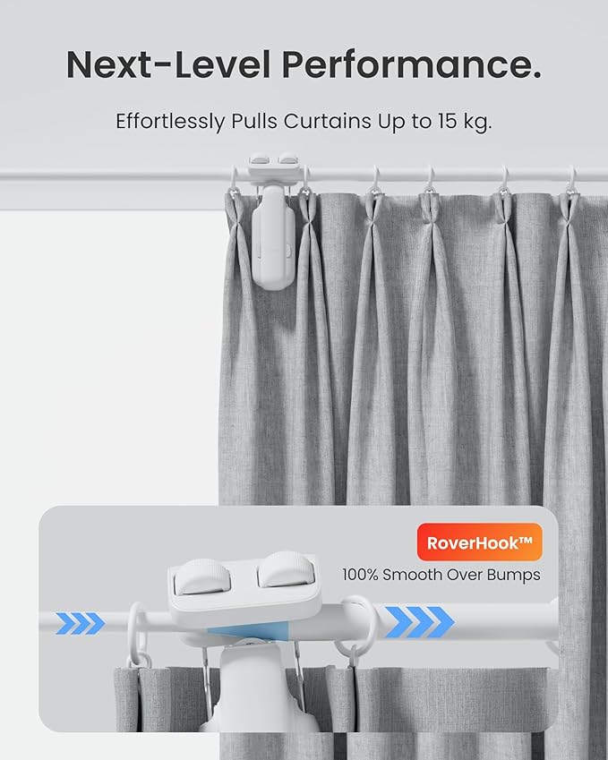 SwitchBot 2025 Automatic Curtain Opener 3 Rod-Bluetooth Remote Control, WiFi&APP Control, Upgraded High-Performance, Add Hub to Work with Alexa, Google Home, HomeKit via Matter