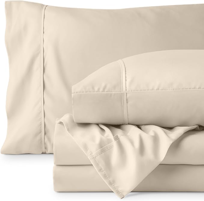 Bare Home Twin Sheet Set - 1800 Ultra-Soft Microfiber Twin Bed Sheets - Double Brushed - Deep Pockets - Easy Fit - 3 Piece Set - Bedding Sheets & Pillowcases (Twin, Sand)