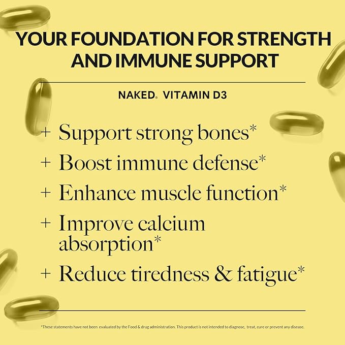 Vitamine D3 Nue 5000 UI – Supplément de Vitamine D à Haute Puissance pour le Soutien Immunitaire, la Force Osseuse, la Fonction Musculaire – 200 Gélules de Vitamine D