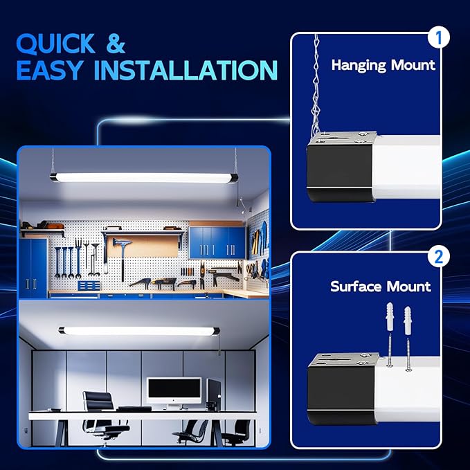 hykolity 4FT 120W LED Shop Light Linkable, 13000lm(400w Equivalent), 5000K Utility Shop Lights for Garages, Workshops, Basements, Hanging or FlushMount, with Power Cord and Pull Chain, ETL, 2 Pack
