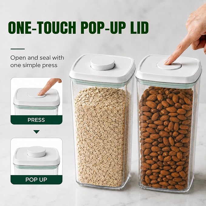 Pop Airtight Food Storage Containers with Lids Stackable Containers for Kitchen Pantry Organization Ideal for Cereal Snacks Flour Sugar Coffee and Spaghetti (gray, 6 pcs)