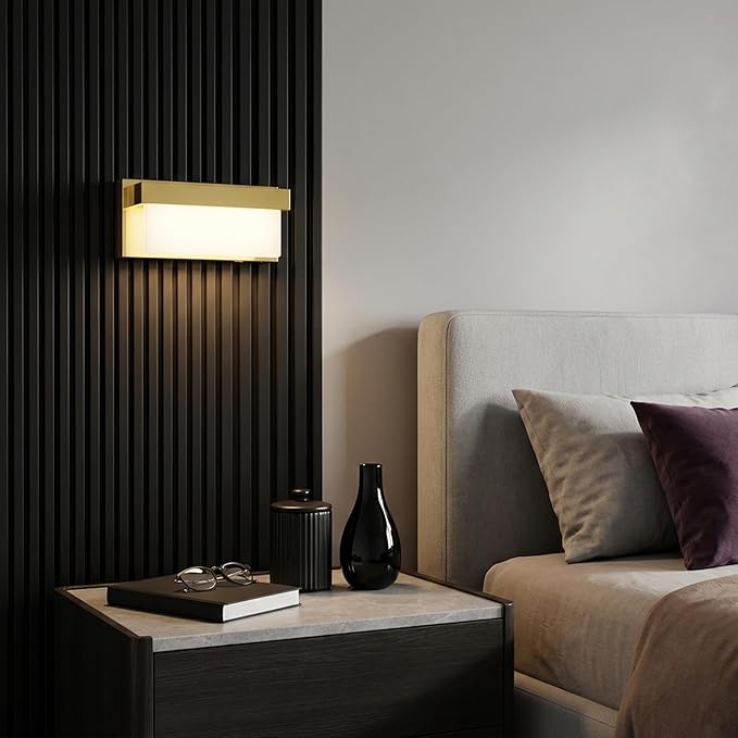 Battery Wall Sconce Gold Wall Light with On/Off Switch 8 inch LED Wall Lamp Acrylic Lampshade 3CCT Sconce Wall Lighting
