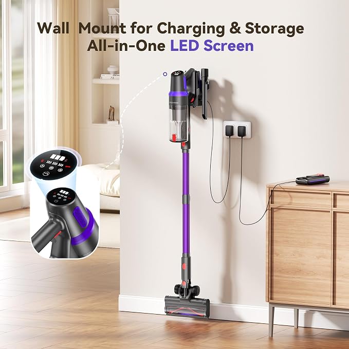 TechRise Cordless Vacuum Cleaner,450W 40Kpa Vacuum Cleaners for Home,Up to 60 Min Runtime,Tangle-Free Brush,8-in-1 Versatile & Self-Standing for Hardwood Floors, Carpets, Pet Hair