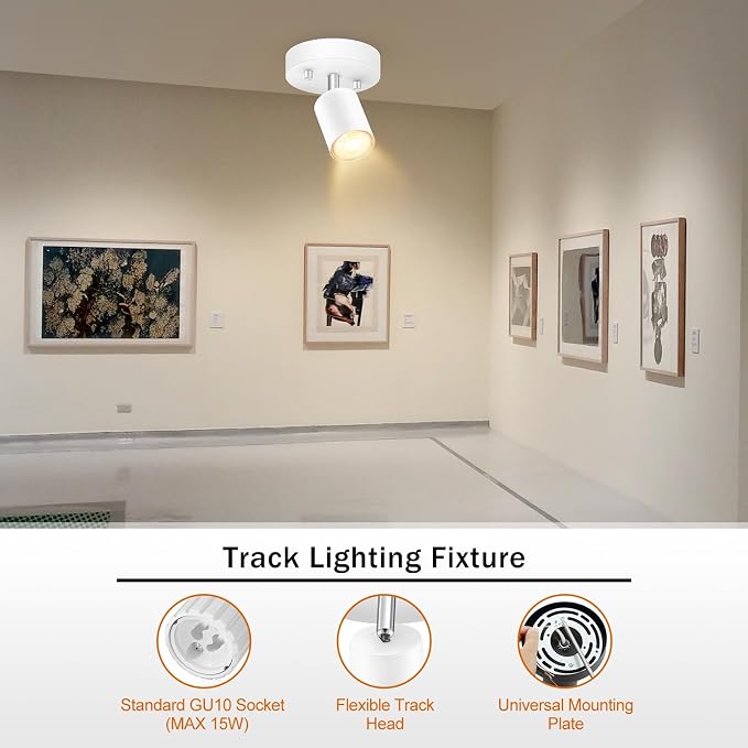BoostArea LED Light Track Lighting Kit, Monopoint Sconce Adjustable Flush Mount Spot Light, Flexibly Rotatable Light Head for Kitchen, Living Room, Bedroom, GU10 Bulb Not Included, C0102