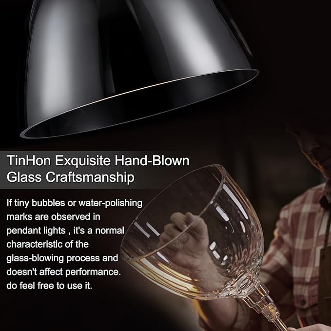 9.8'' Farmhouse Glass Pendant Lights Kitchen Island, 1-Light Modern Black Kitchen Island Lighting, Pendant Light Fixtures for Dining Room Bedroom Over Table, E26