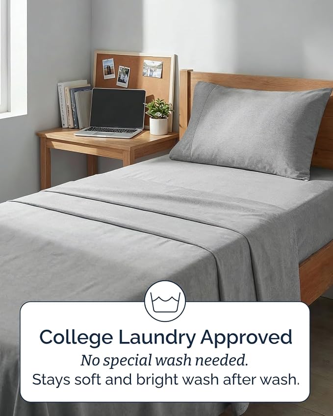 Twin XL 4 Piece Sheet Set - Comfy Breathable & Cooling - Soft Hotel Luxury Bedding Set with 8-16 Inch Deep Pockets - 1 Flat & 1 Fitted Sheet & 2 Pillowcases - Wrinkle Free & Easy Care - Heathered Grey
