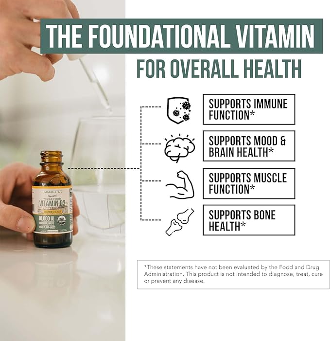 Plant-D3 Organic Vitamin D3 5000 IU - Vegan, Max Strength Sublingual Liquid D3 Drops - 200% Higher Absorption - 100% Plant-Based Cholecalciferol Form - Adjustable Dosing for All Ages (1oz Liquid)