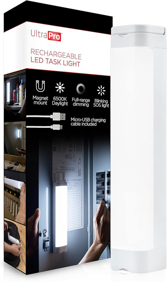 UltraPro Rechargeable Magnetic Task Light, 300 Lumens, Under Cabinet Lighting, Battery Operated Lights, Dimmable, Closet Light, Wireless, Portable Light, Perfect for Garage, Camping and More, 68572