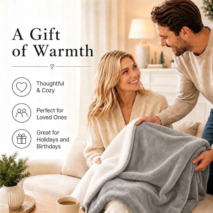 Electric Heated Blanket Full Size 72"x84" – ETL Certified for Safe Overnight, 4 Heat Settings & 10H Auto Off, Dual-Sided Microplush Sherpa for Home Theater Night, Machine washable – Light Gray