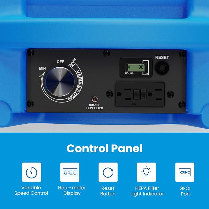 CADPXS Shield-550 Air Scrubber 550 CFM with 3-Stage Filtration, Negative Air Machine, Airborne Cleaner HEPA Scrubber, Water Damage Restoration Equipment, Commercial Air Purifier