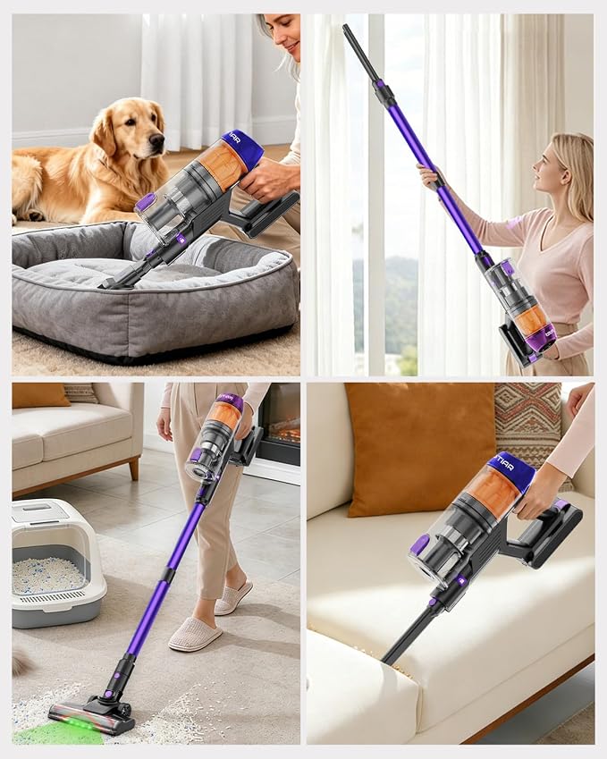 Cordless Vacuum Cleaner, 120Mins Runtime with 2 Batteries, 500W 40KPa Vacuum Cleaners for Home, Green Light Anti-Tangle Brush & Wall Mount Charging, Lightweight for Pet Hair Carpet Hard Floors