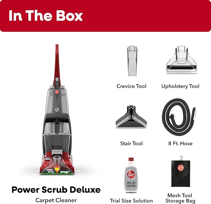 Hoover PowerScrub Deluxe Carpet Cleaner Machine, Deep Cleaning Carpet Shampooer Machine, SpinScrub Brushes, HeatForce Drying, Pet & Upholstery Tools, Pair with Hoover Carpet Cleaner Solution