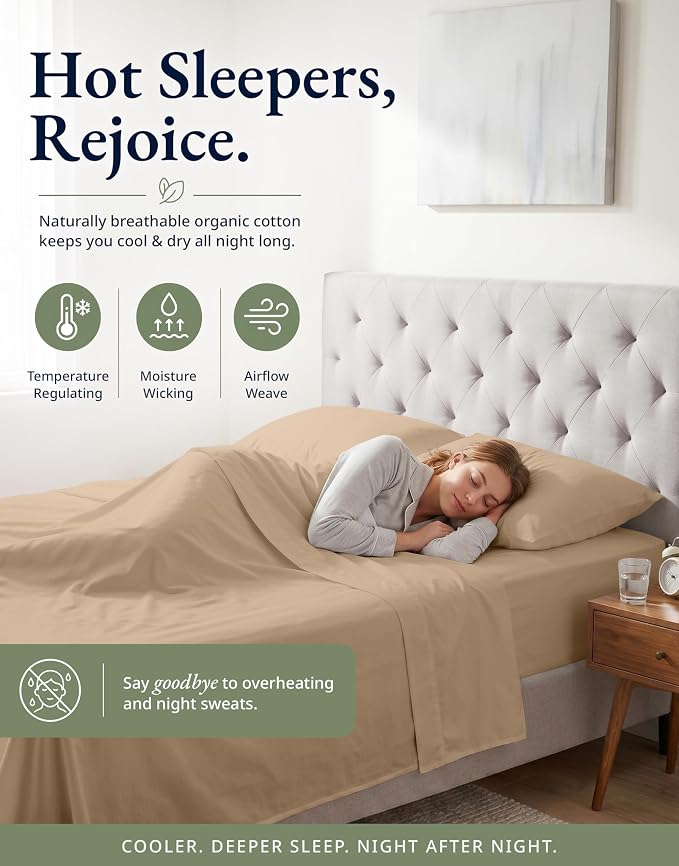 LANE LINEN Full Fitted Sheet Set (No Flat Sheet) - 100% Organic Cotton Soft & Breathable Percale Weave Fitted Sheet Set for Added Comfort - 15'' Deep Pocket for Snug Fit - GOTS Certified - Taupe
