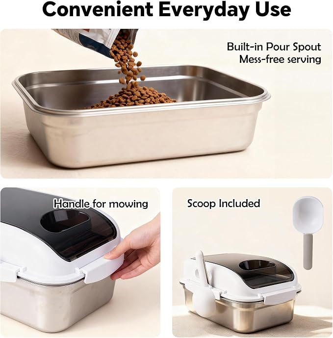 304 Stainless Steel Storage Container with Lid, Metal Storage Bin | Up To 14 Lbs, Mouse Proof, Ant-proof, Coming With Scoop, for Cat Bird Pet Dry Food Treats