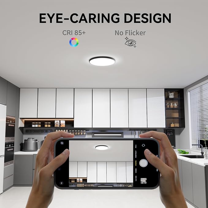WKONCLDY 7.5Inch LED Ceiling Lights, 5 Colors Selectable (3000K/3500K/4500K/5000K/6000K) Flush Mount Ceiling Lights, Super Slim LED Ceiling Light Fixtures 0.87Inch for Living Room