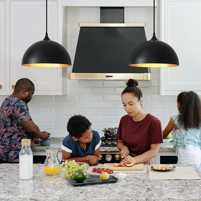 Black Plug in Pendant Light 2 Packs 11.8inch, Farmhouse Pendant Light, Kitchen Pendant Lights, Pendant Lights Kitchen Island, Hanging Lights with Plug in Cord 14.7 ft