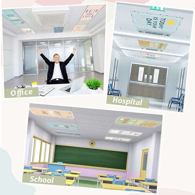8 Pcs Fluorescent Light Covers with 80 Magnets Decorative for Classroom Ceiling Lights 4 x 2 Feet Magnetic Light Covers Filter Easy Install for Office Hospitals & Home Drop Ceiling Supplies(Boho)